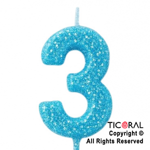 VELA NUMERAL CHICO 5.5 CM CON GIBRE CELESTE NUMERO 3 x 1